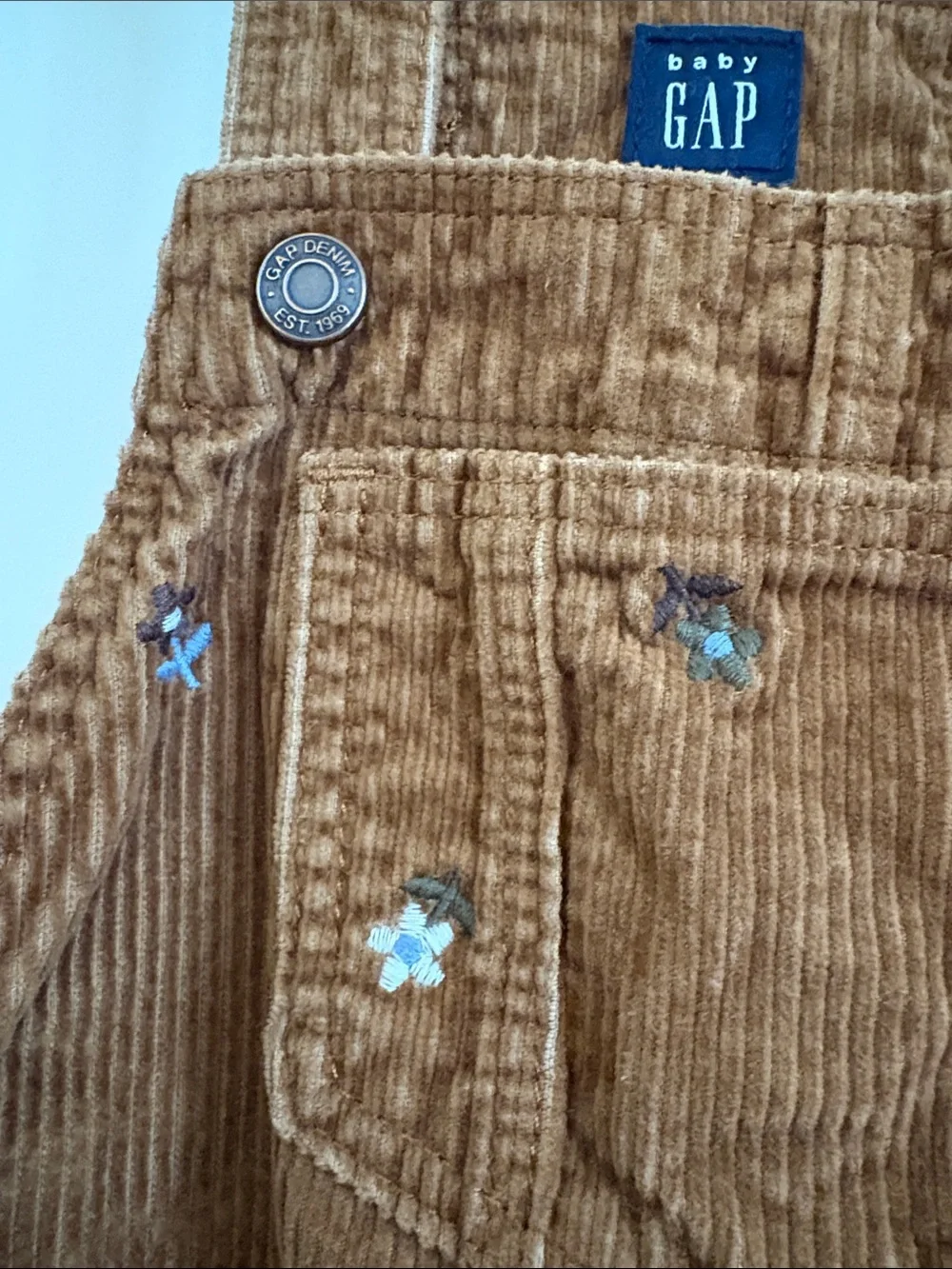 GAP Brown Corduroy Floral Embroidered Overall Dress